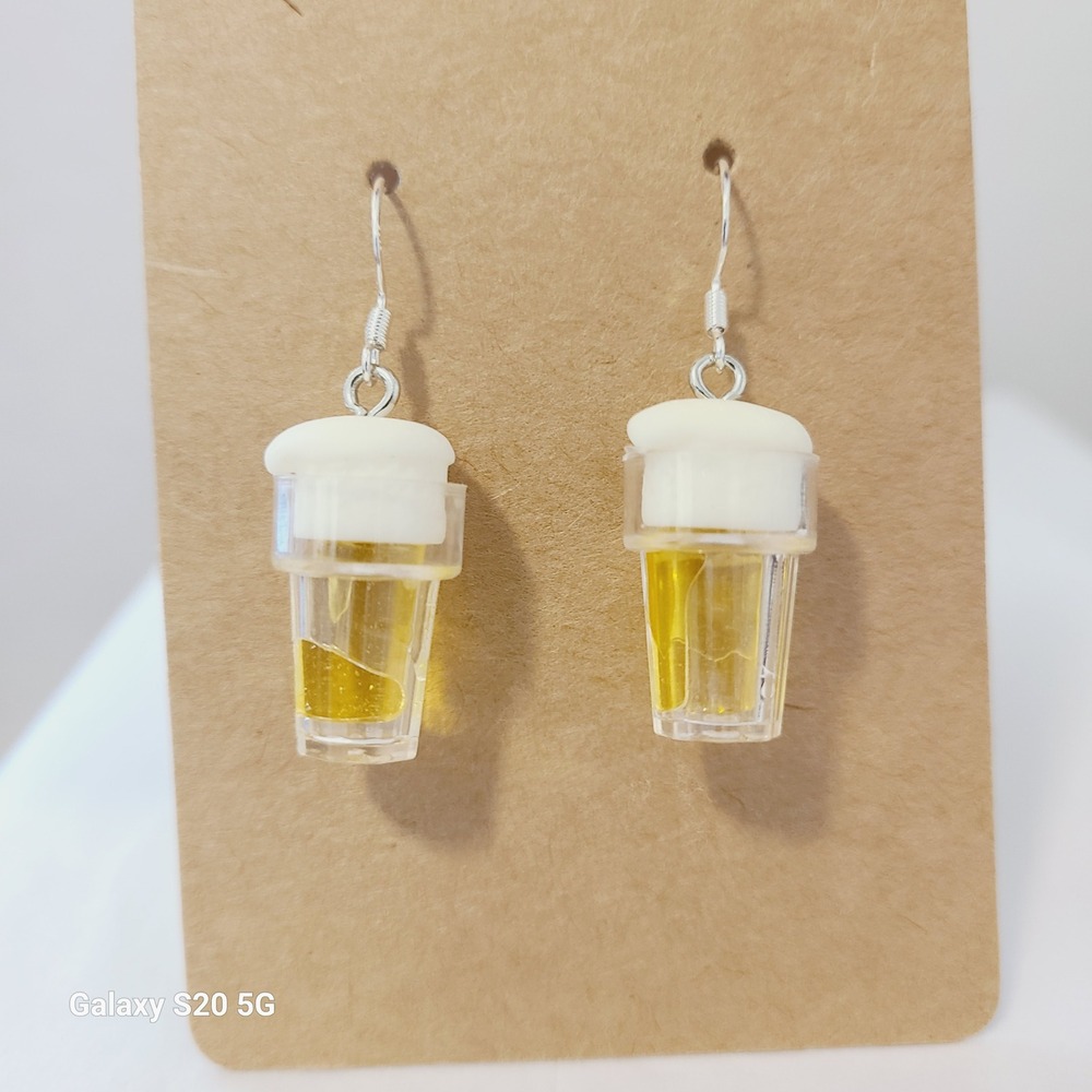 Handmade Beer Earrings Fun Food Dangle Earrings Alcohol Drinking Party Earrings